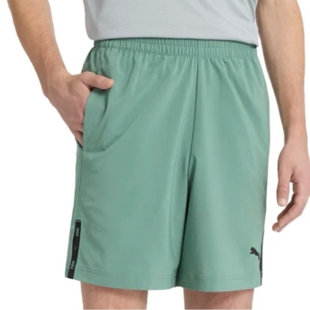 Puma Green Athletic Shorts Lightweight Elastic Waist
